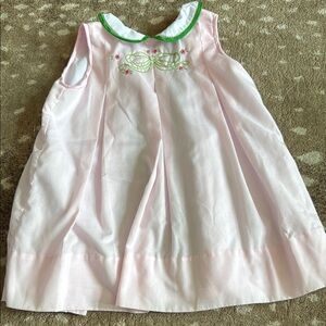 Pink Sleeveless Embroidered Baby Dress with Green Trim
